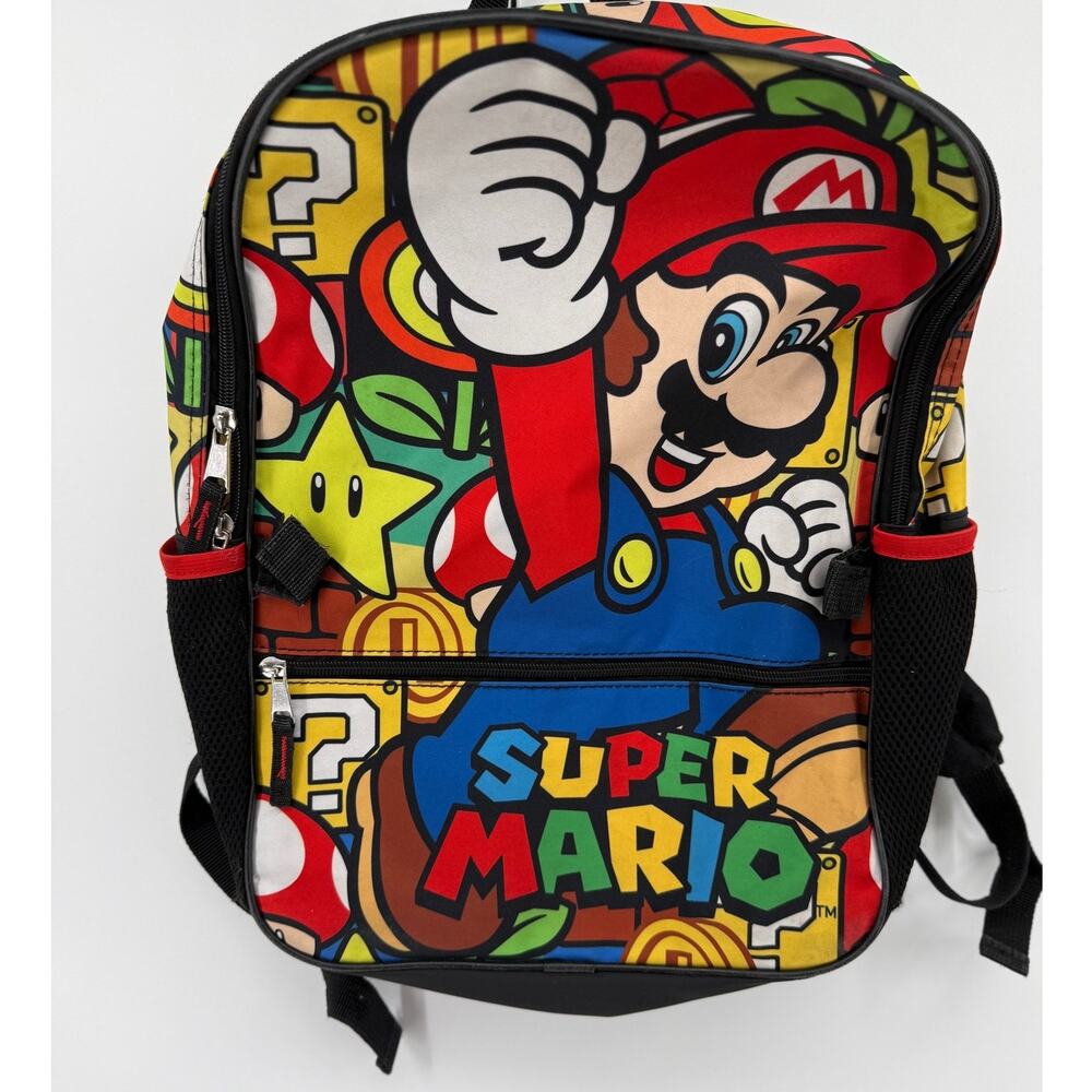Super Mario Nintendo Kids School Backpack Bookbag Gamer Travel Multicolor 12x16